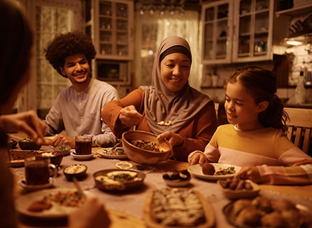 Muslim family having a meal during Ramadan