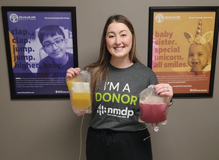 Sara Taipale with her donation.