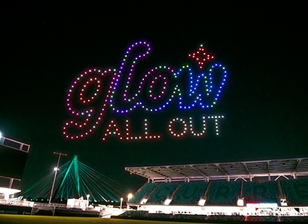 Glow All Out above CPKC Stadium in drones